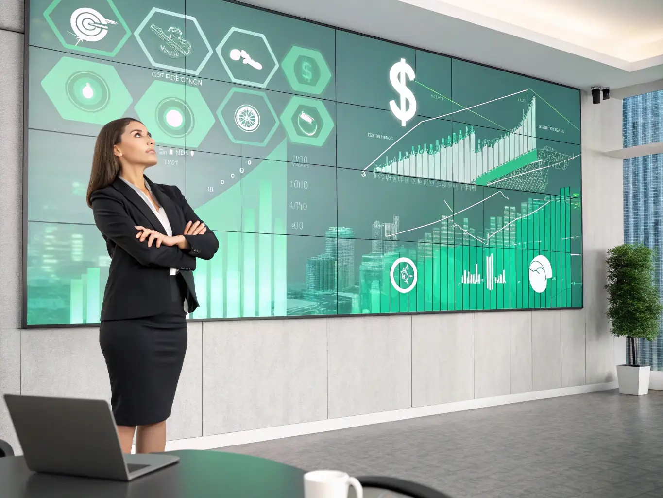A person confidently presenting data on a screen, showcasing the return on investment (ROI) from investing in career development and education.